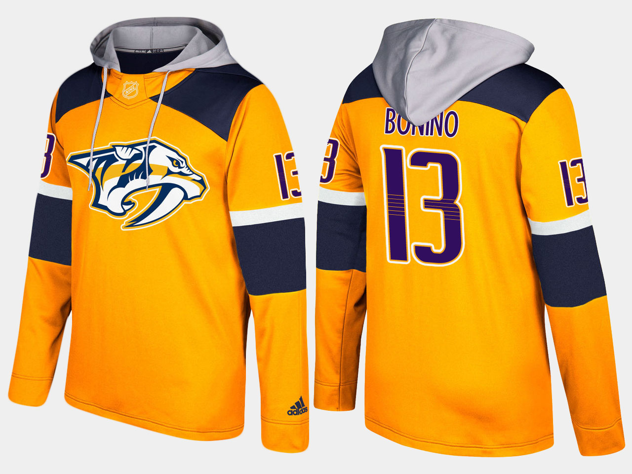 Men NHL Nashville predators #13 nick bonino yellow hoodie